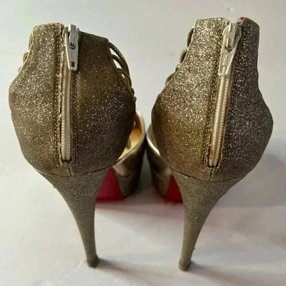 Christian Louboutin Lady Peep Gold Glitter Platform Heels Women’s EU 36 - Picture 9 of 15